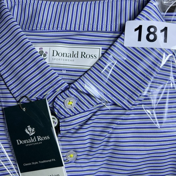 DONALD ROSS SPORT UPF 50 WICKING DRY‎ STRIPE-NAVY/Yellow/WHITE GOLF POLO  SHIRT - Picture 10 of 10